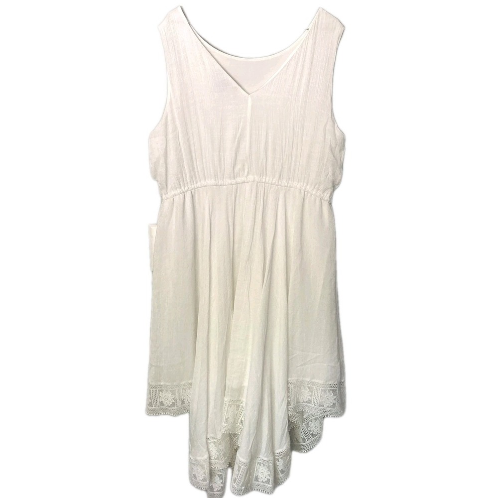 Candalite Women's Dress Women 2X Plus White Crochet Hem Lac Lined Boho Sundress